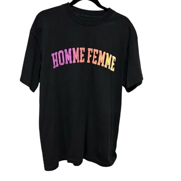 HOMME FEMME Homme+Femme Rainbow Black Short Sleeve Crew neck T-Shirt - Picture 6 of 12